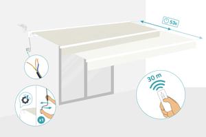 Toldo motorizado semicassette blanco FAZZIO 4m x 3m con tejido beige 5