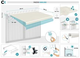 Toldo motorizado semicassette blanco FAZZIO 5m x 3m con tejido beige 2