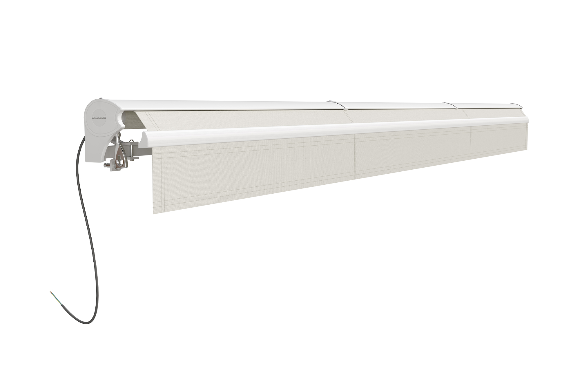 Toldo motorizado semicassette blanco FAZZIO 5m x 3m con tejido beige 8