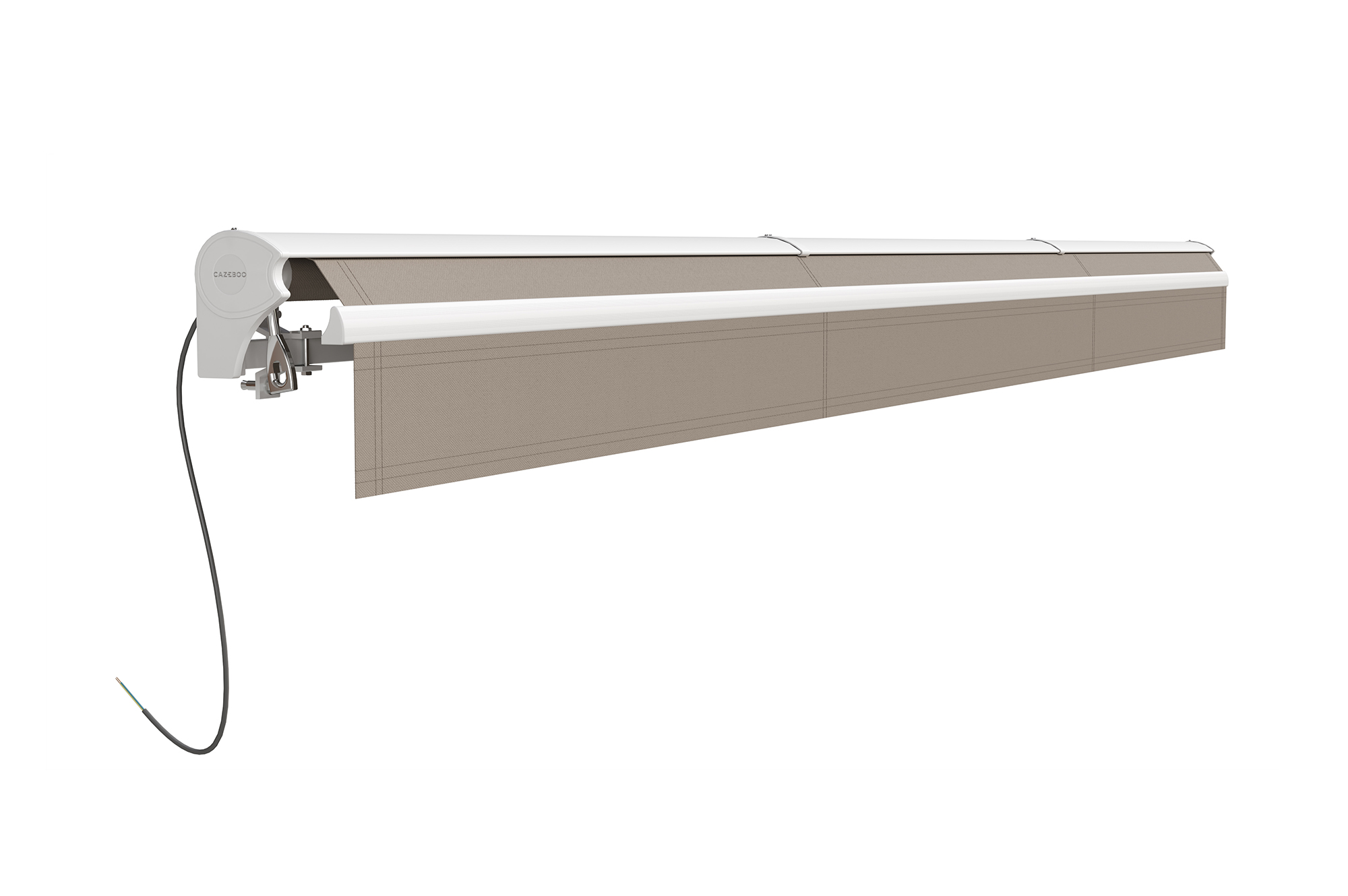 FAZZIO 5m x 3m wit semi-cassette gemotoriseerd zonnescherm met taupekleurig doek 13