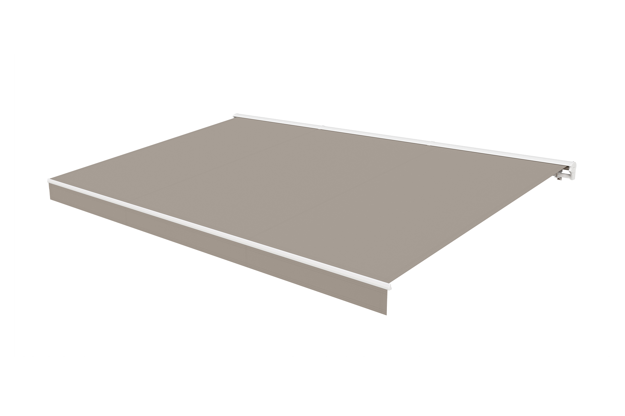 FAZZIO 5m x 3m wit semi-cassette gemotoriseerd zonnescherm met taupekleurig doek 11