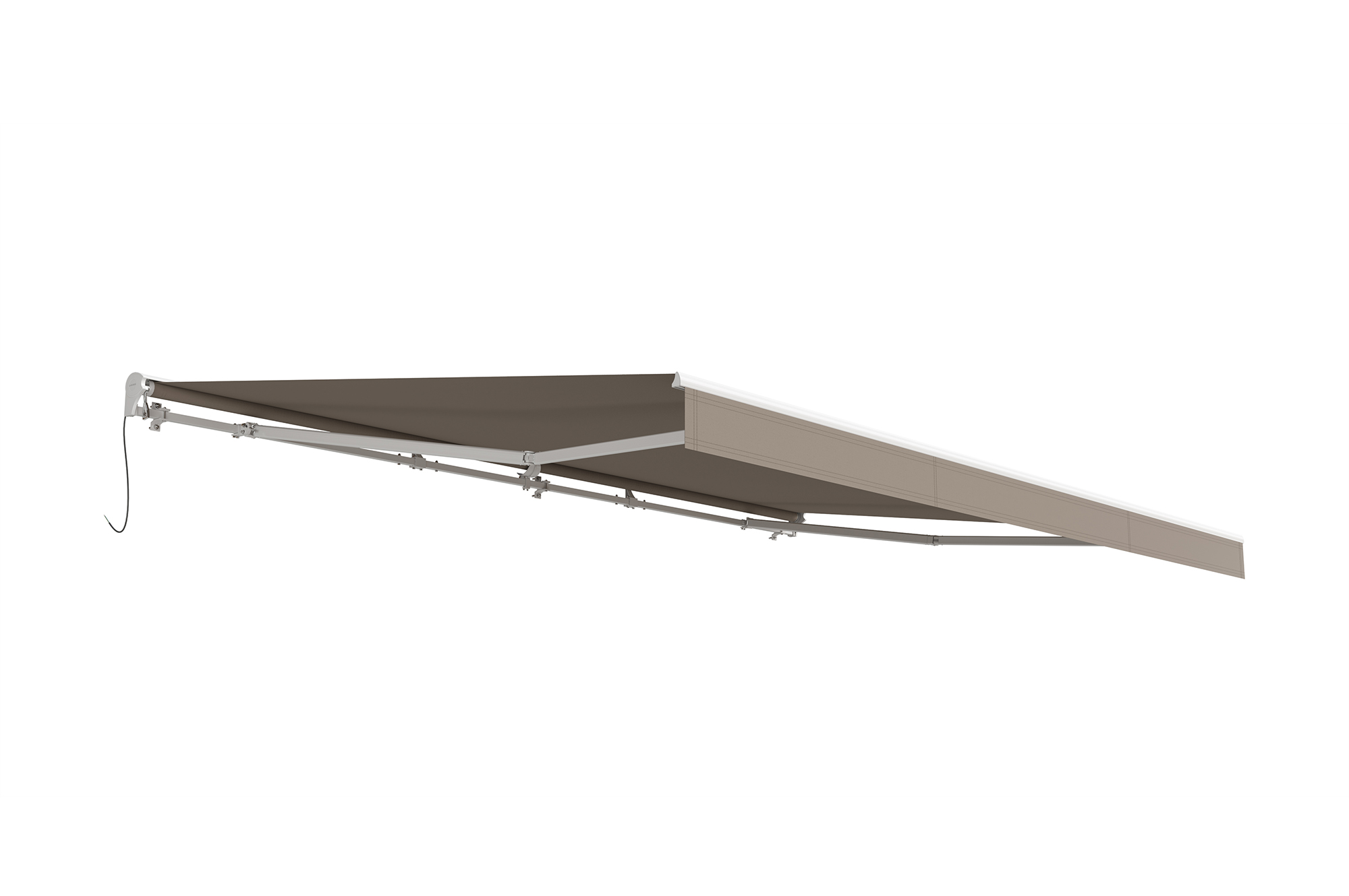 FAZZIO 5m x 3m wit semi-cassette gemotoriseerd zonnescherm met taupekleurig doek 12