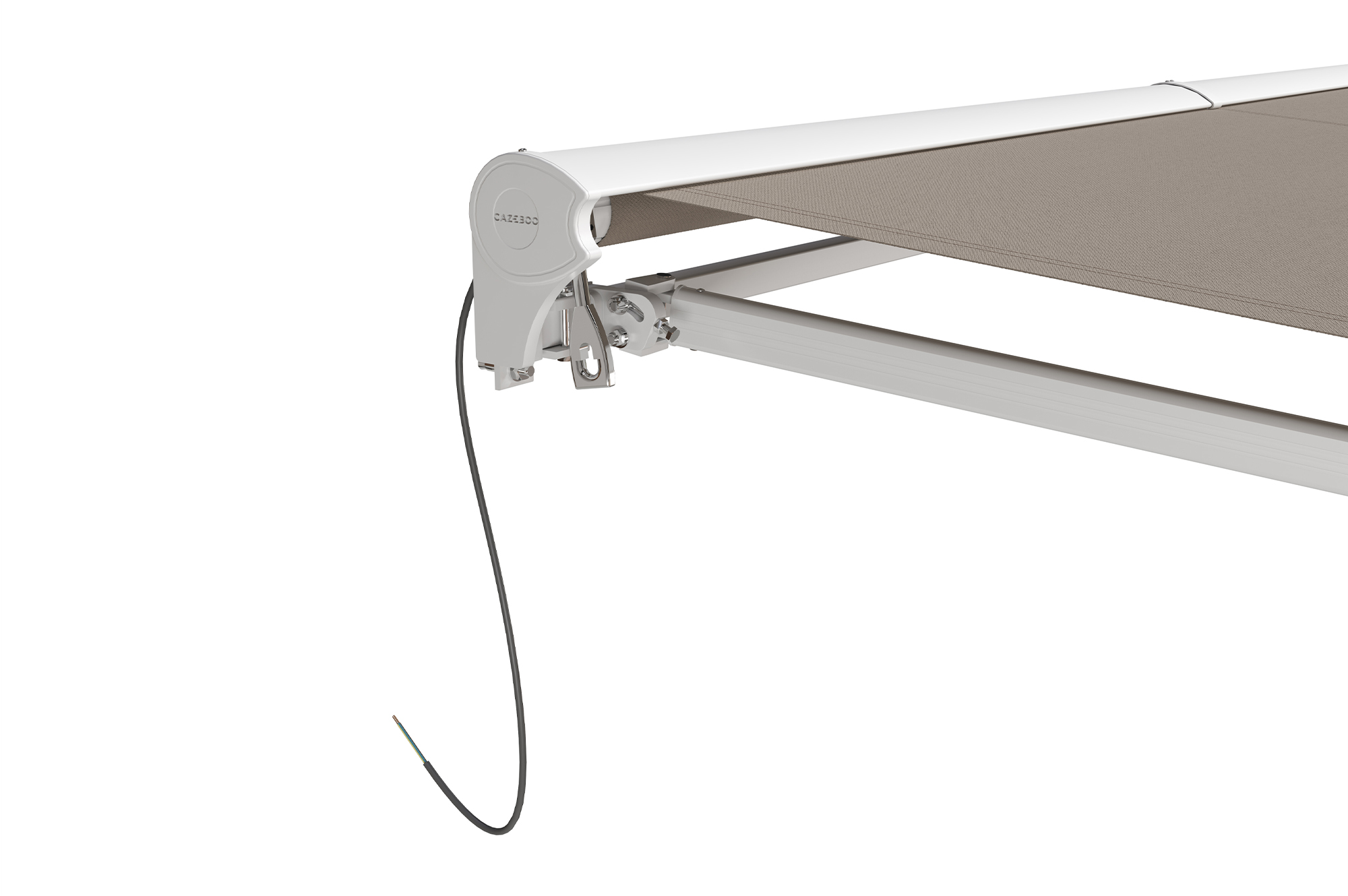 FAZZIO 5m x 3m wit semi-cassette gemotoriseerd zonnescherm met taupekleurig doek 14