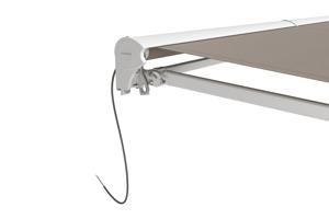 FAZZIO 5m x 3m wit semi-cassette gemotoriseerd zonnescherm met taupekleurig doek 14