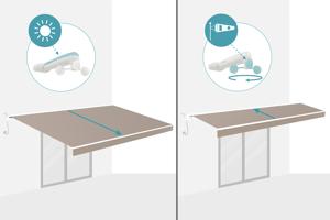 FAZZIO 5m x 3m wit semi-cassette gemotoriseerd zonnescherm met taupekleurig doek 6
