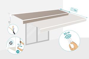 FAZZIO 5m x 3m wit semi-cassette gemotoriseerd zonnescherm met taupekleurig doek 5