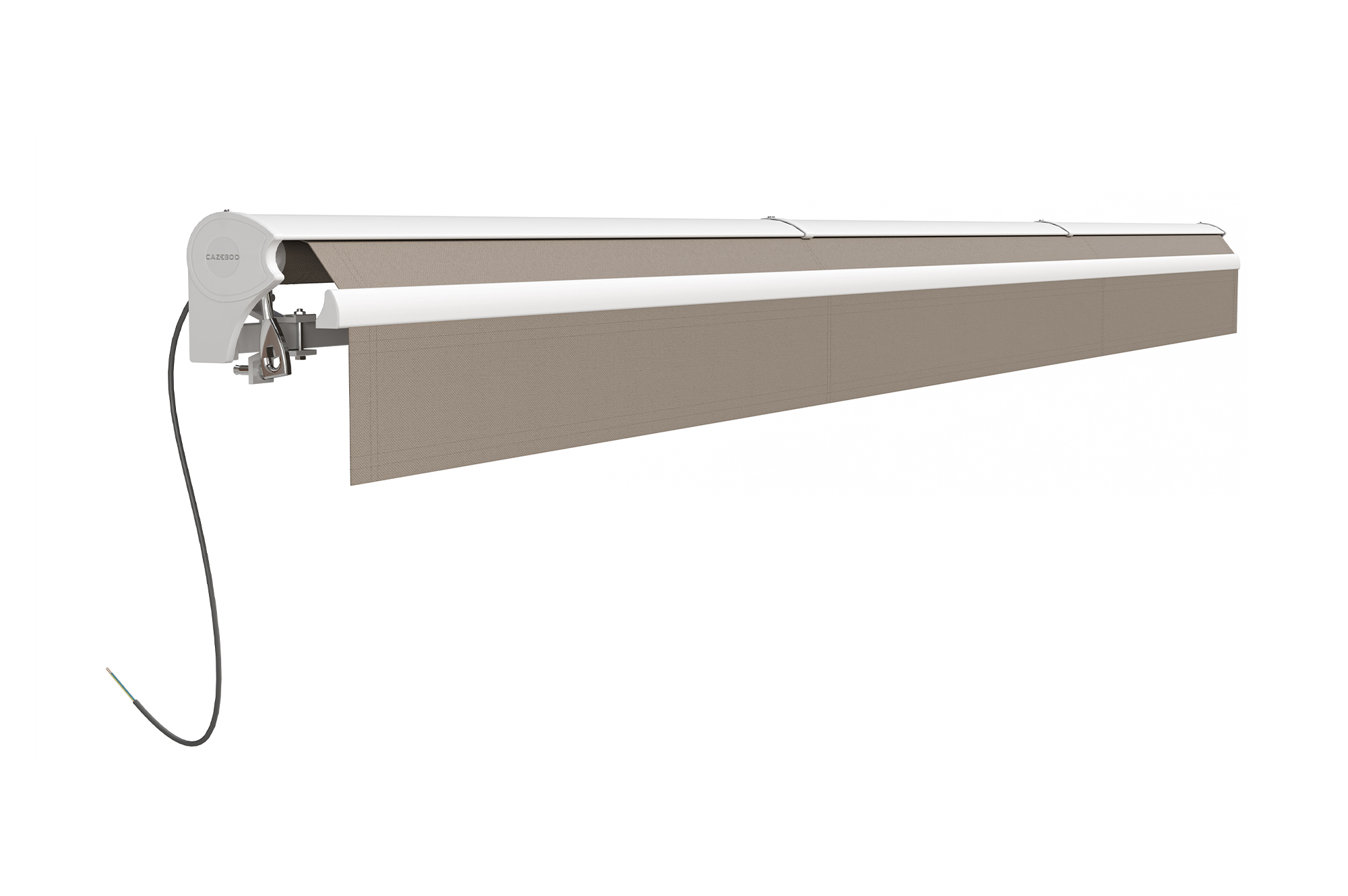 FAZZIO 5m x 3m wit semi-cassette gemotoriseerd zonnescherm met taupekleurig doek 8