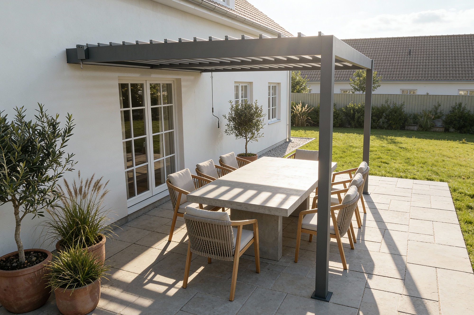 PIANA 3x2,5m bioclimatische aanbouwpergola in antracietgrijs aluminium 10