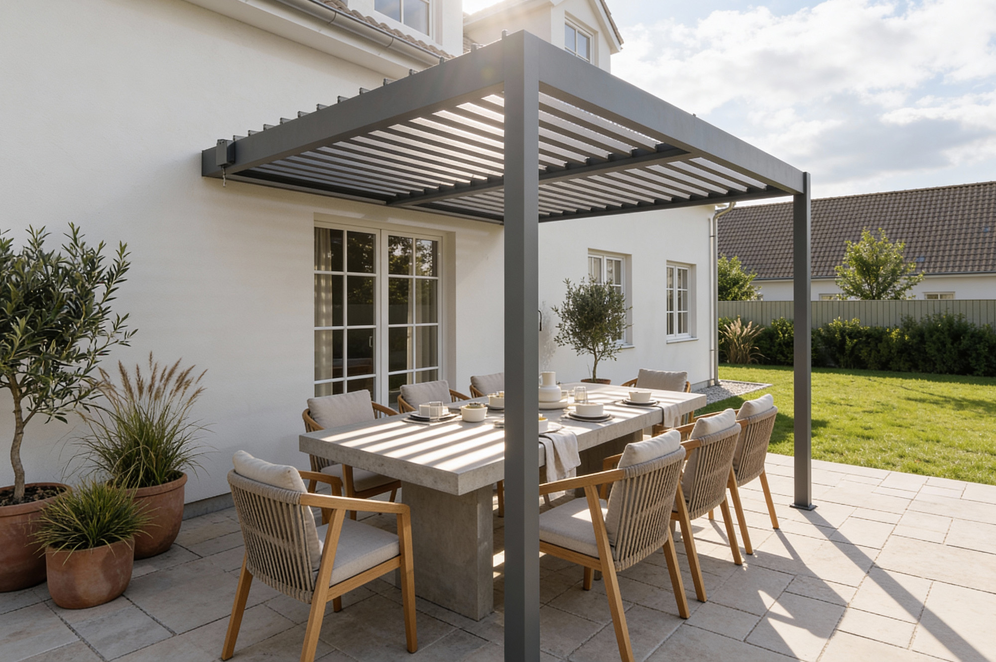 PIANA 3x2,5m bioclimatische aanbouwpergola in antracietgrijs aluminium 11