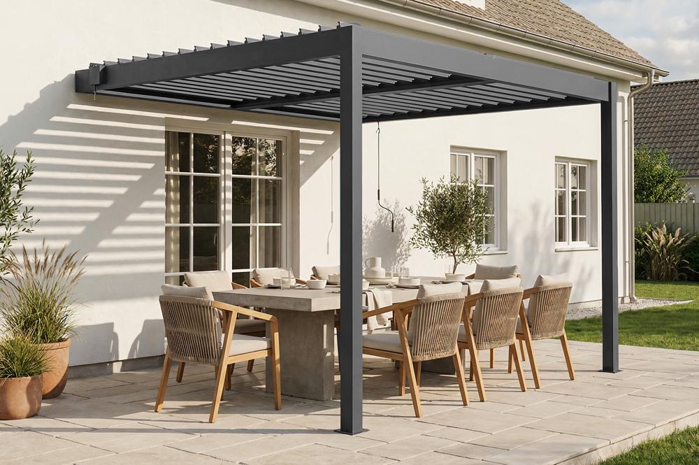 PIANA 3x2,5 m piekaramā bioklimatiskā pergola antracīta pelēkā alumīnija krāsā