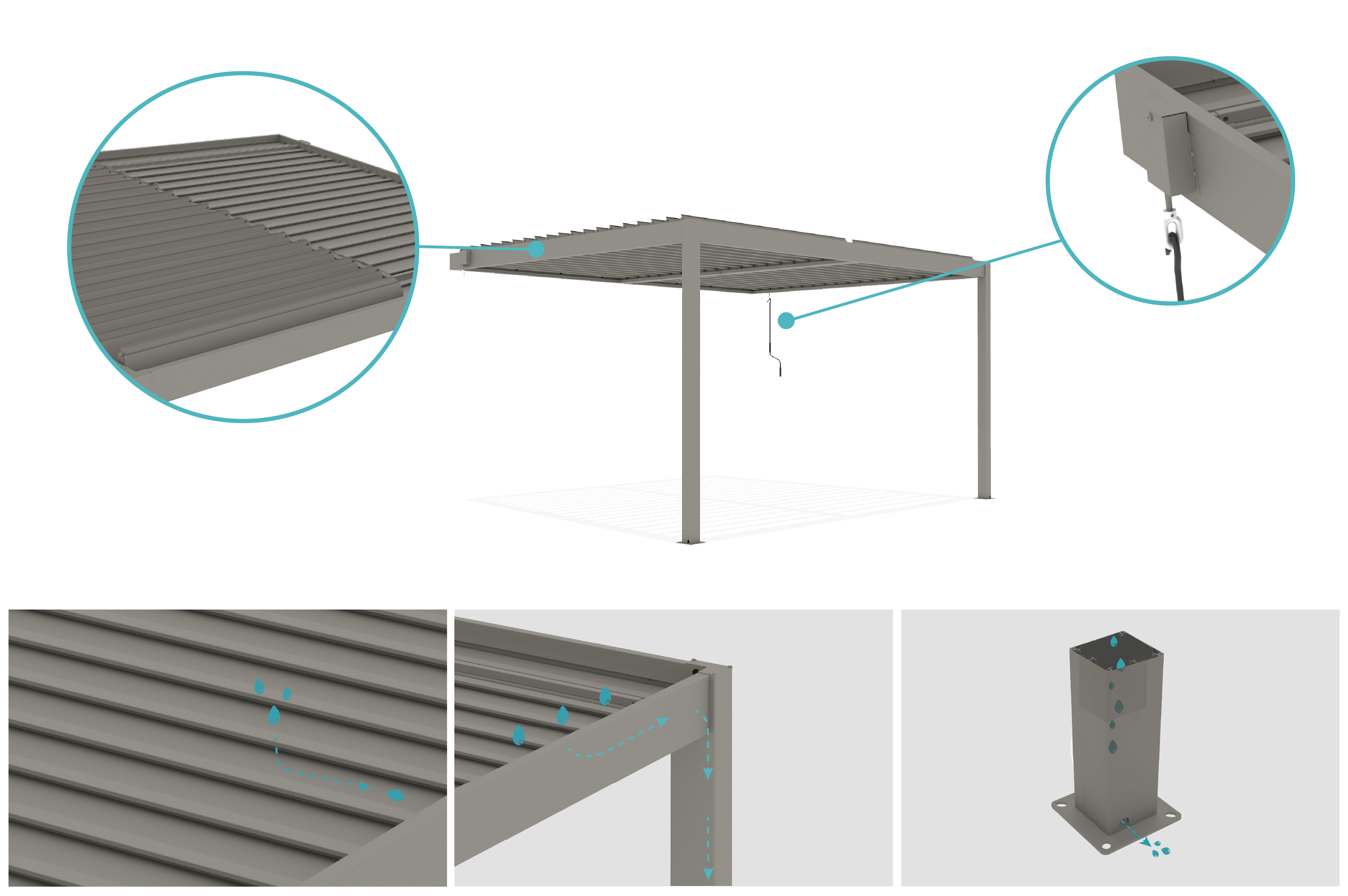 Pérgola bioclimática adosada PIANA 4x3m en aluminio color topo 5