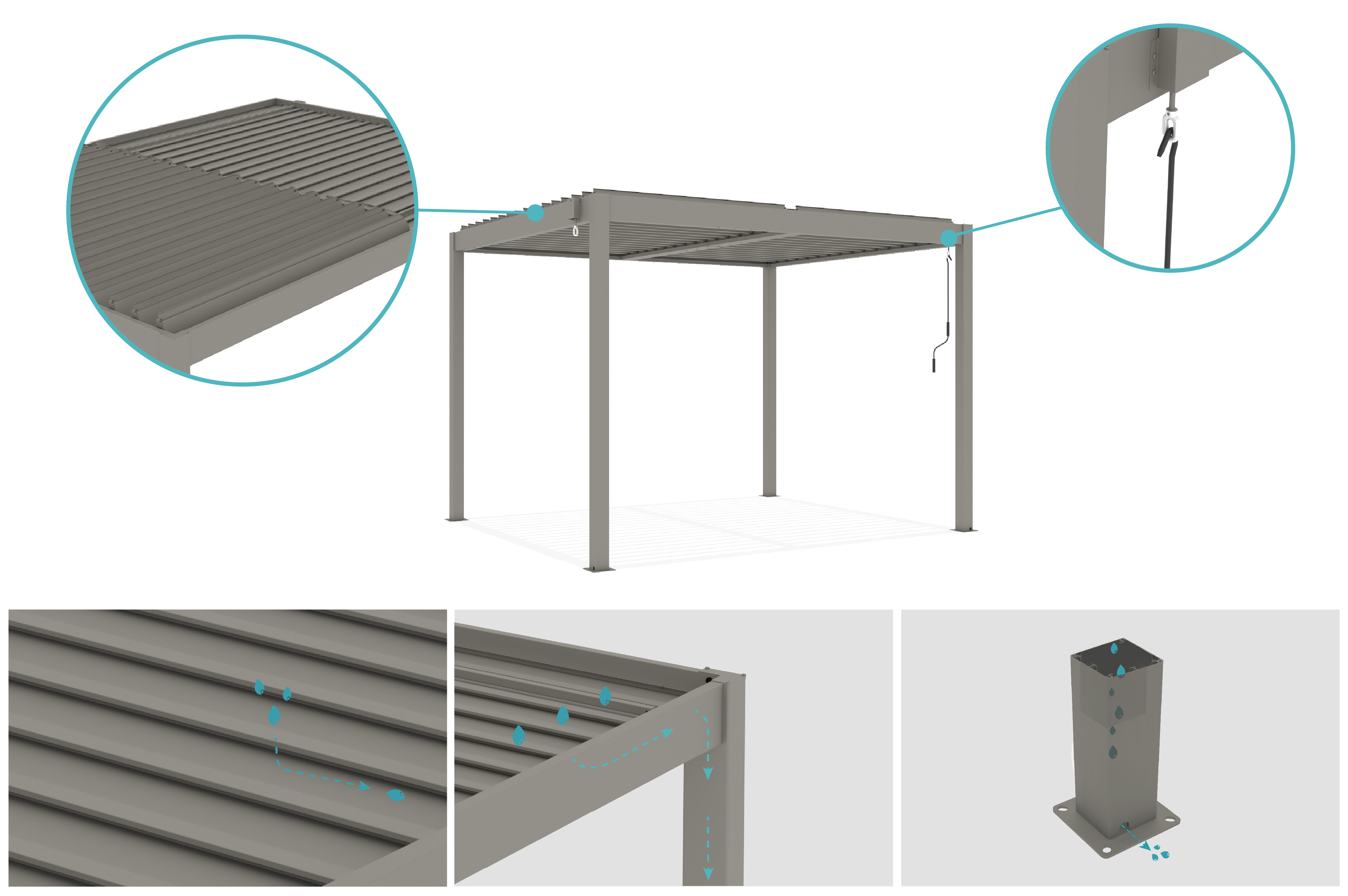 PIANA szabadon álló bioklimatikus pergola, 3x2,5m, bézs alumínium 5