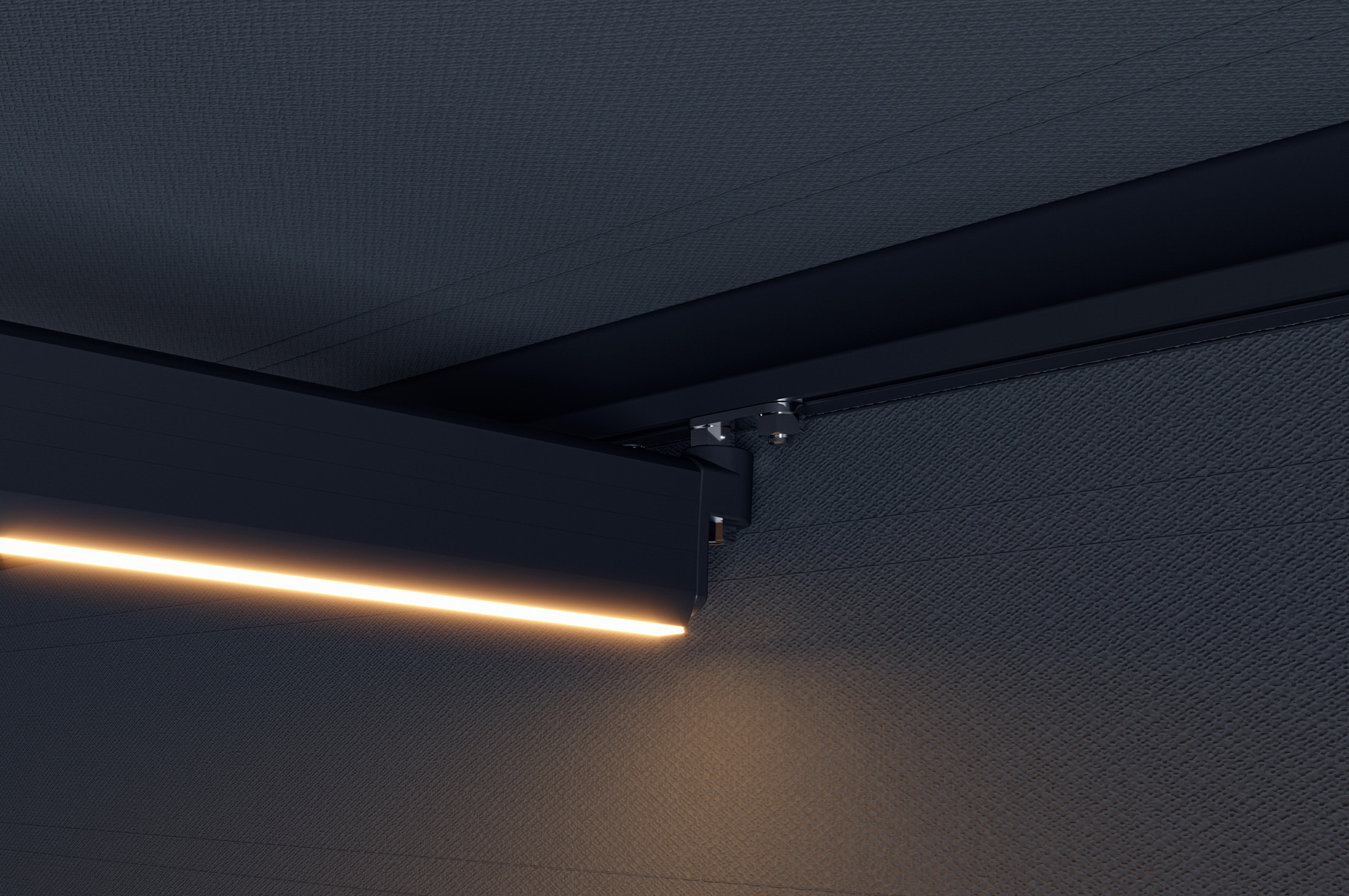 Store banne motorisé à LED semi-coffre gris FAZZIO 4x3m toile grise 17