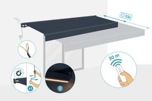 Store banne motorisé à LED semi-coffre gris FAZZIO 4x3m toile grise 5