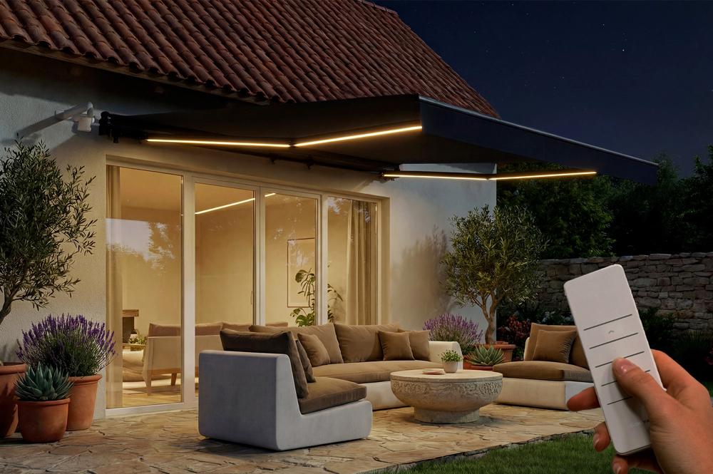 FAZZIO 4x3m polukasetna motorizirana LED tenda, siva, siva tkanina