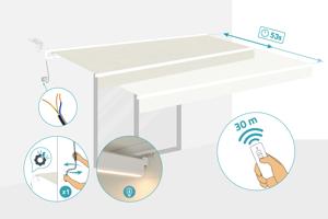 FAZZIO 4x3m witte semi-cassette gemotoriseerde LED-zonnescherm met beige doek 6