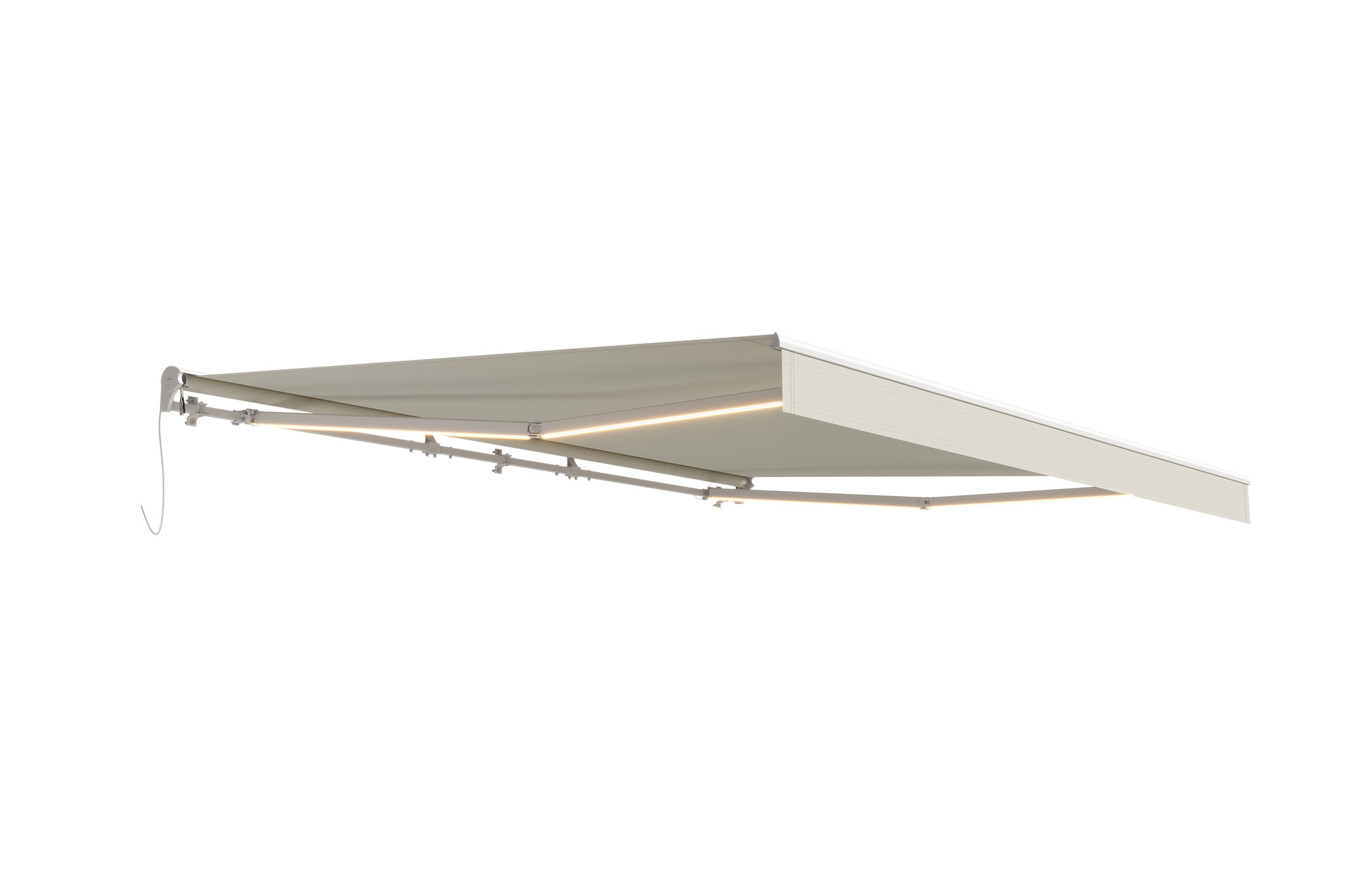 FAZZIO 4x3m witte semi-cassette gemotoriseerde LED-zonnescherm met beige doek 13