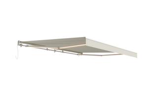 FAZZIO 4x3m witte semi-cassette gemotoriseerde LED-zonnescherm met beige doek 13