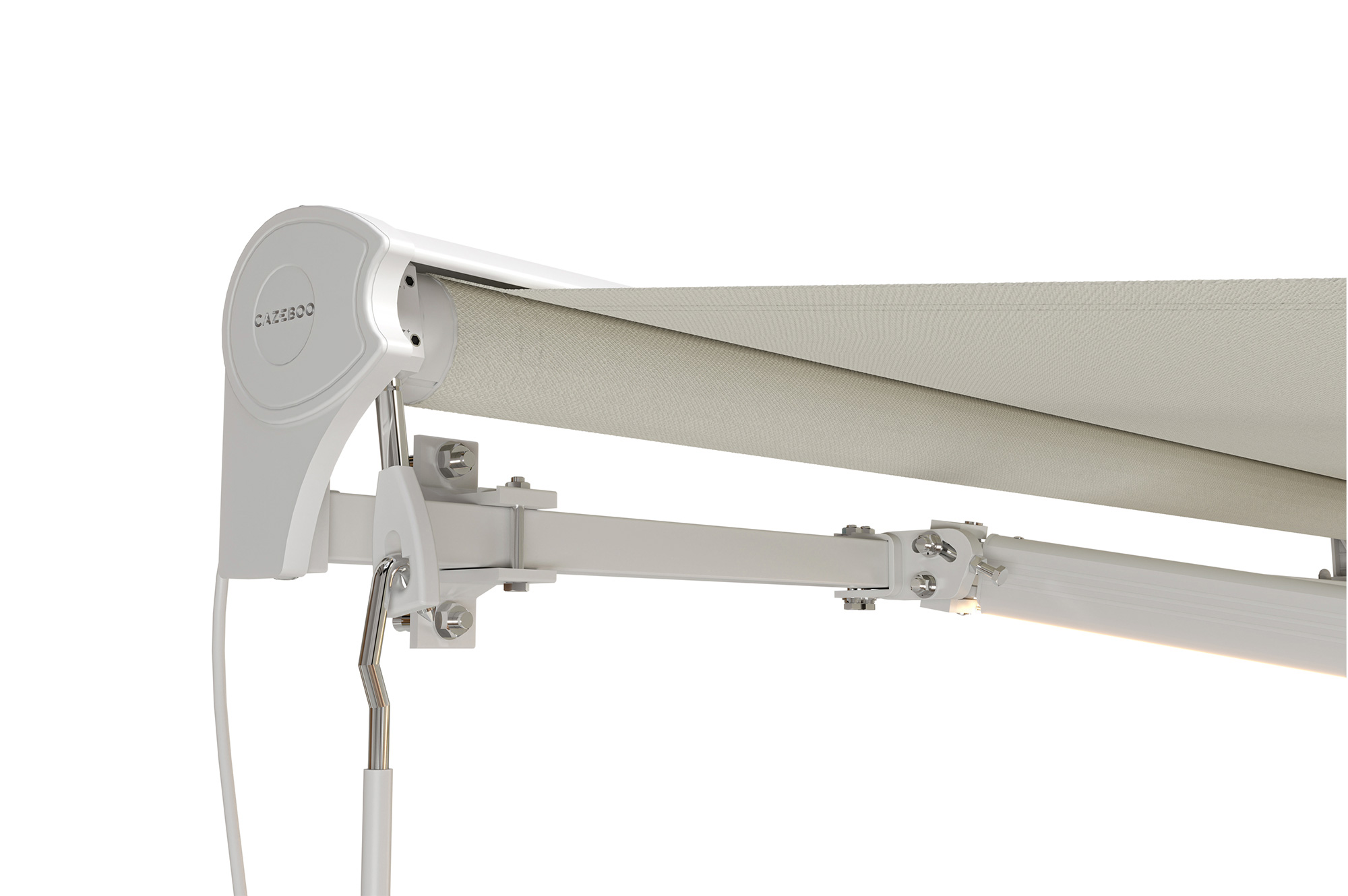 FAZZIO 4x3m witte semi-cassette gemotoriseerde LED-zonnescherm met beige doek 15