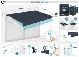 Store banne motorisé à LED semi-coffre gris FAZZIO 5x3m toile grise 3