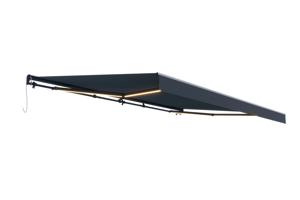 Store banne motorisé à LED semi-coffre gris FAZZIO 5x3m toile grise 13