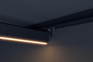 Store banne motorisé à LED semi-coffre gris FAZZIO 5x3m toile grise 17