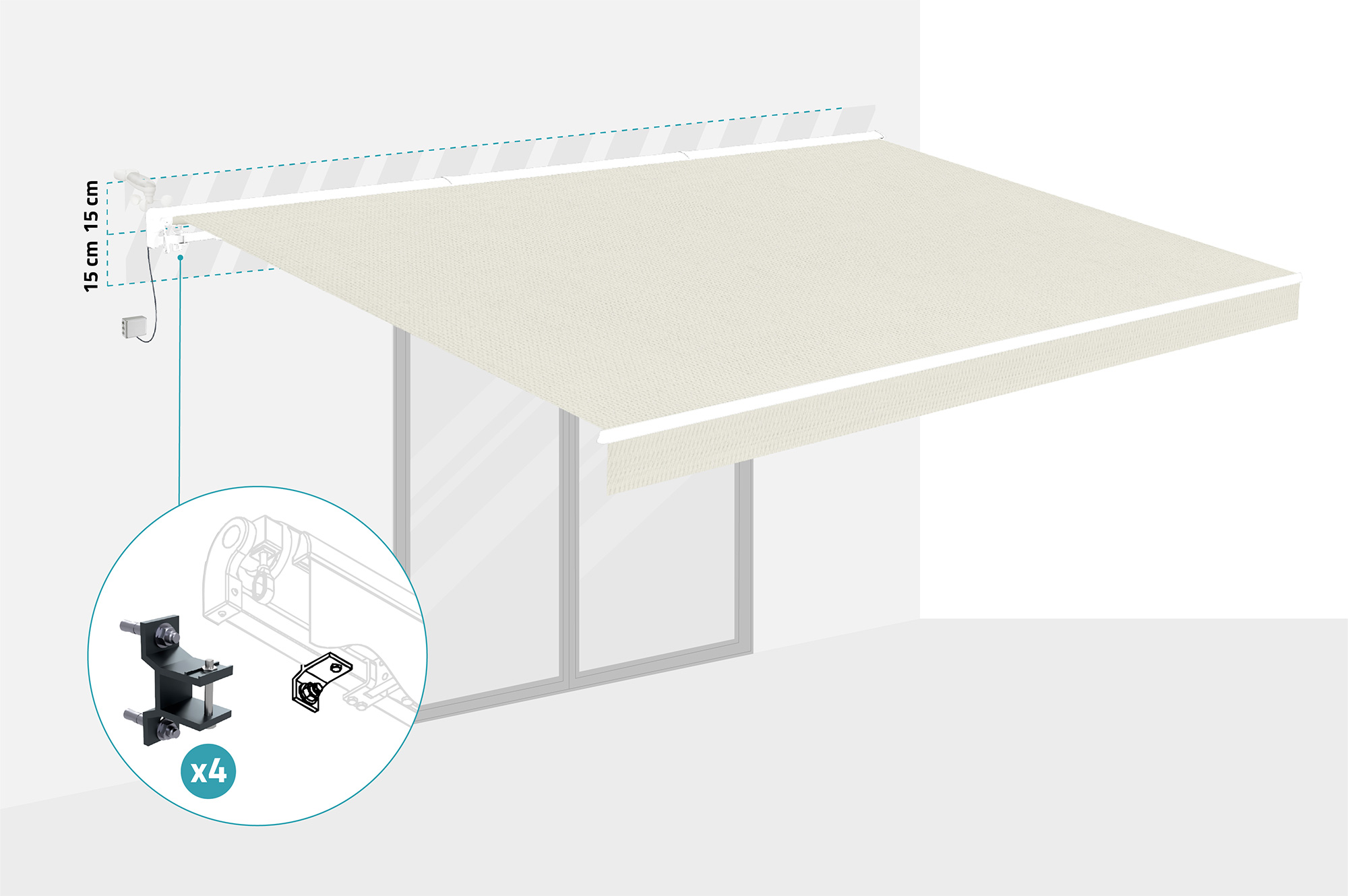 Store banne motorisé à LED semi-coffre blanc FAZZIO 5x3m toile beige 4