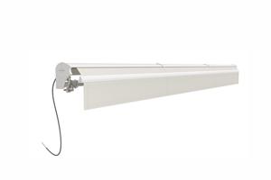 Store banne motorisé à LED semi-coffre blanc FAZZIO 5x3m toile beige 9