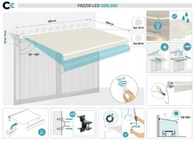 Store banne motorisé à LED semi-coffre blanc FAZZIO 5x3m toile beige 3