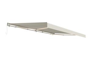 Store banne motorisé à LED semi-coffre blanc FAZZIO 5x3m toile beige 13