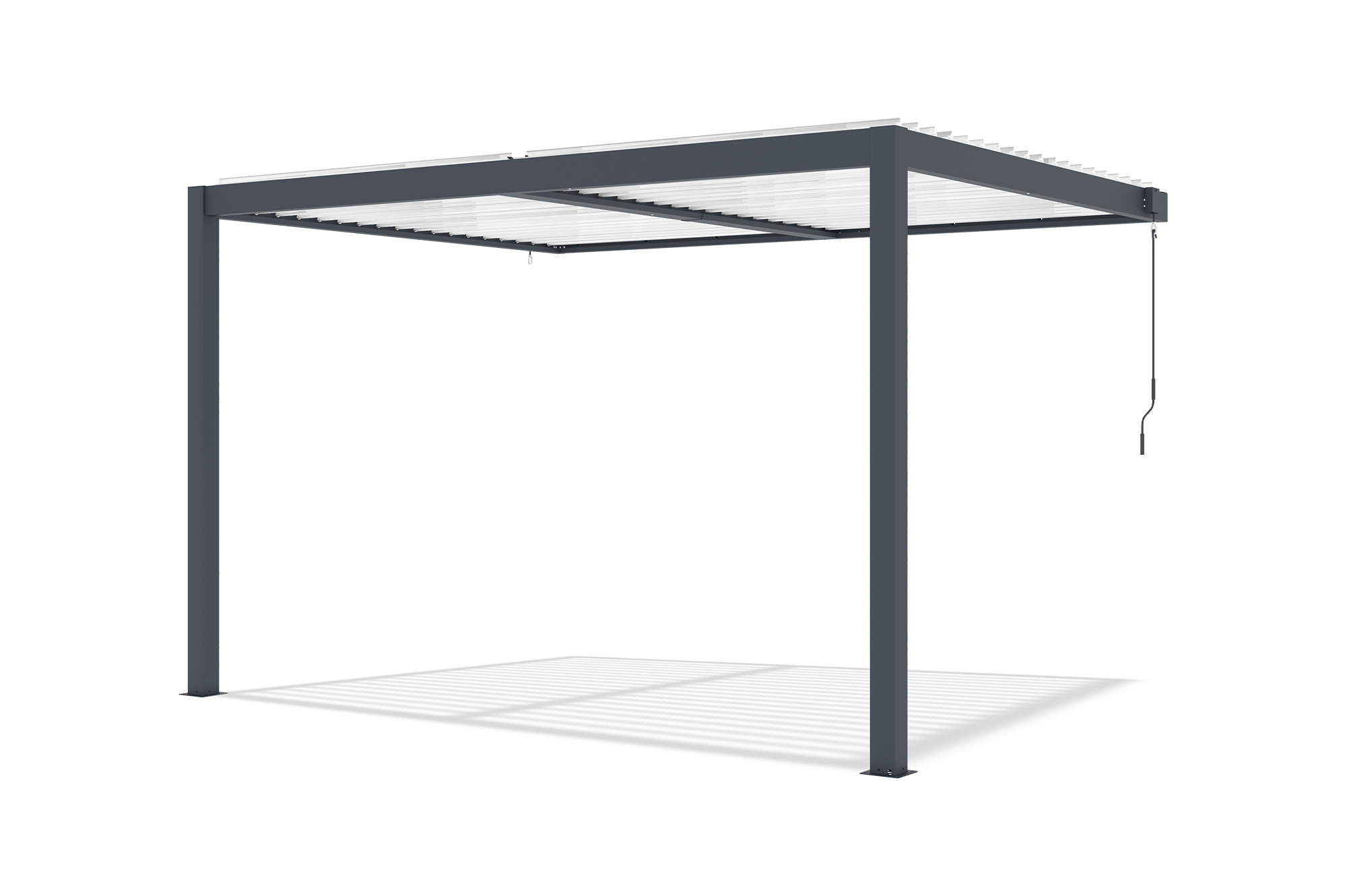 AGOSTA 4x3 bioklimatikus pergola, falra szerelhető, 250 cm magas - Szürke alumínium fehér lécekkel 7