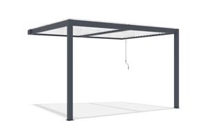 AGOSTA 4x3 bioklimatikus pergola, falra szerelhető, 250 cm magas - Szürke alumínium fehér lécekkel 5