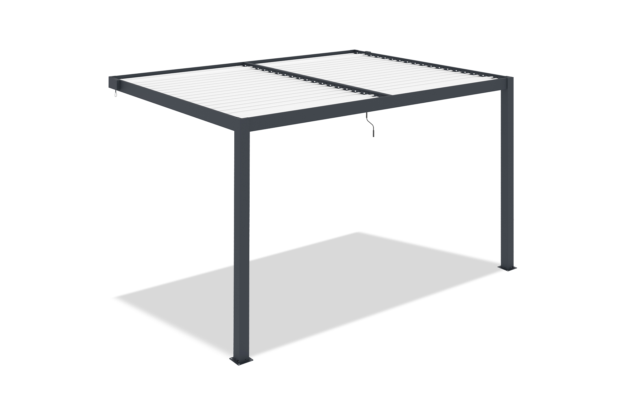 AGOSTA 4x3 bioklimatikus pergola, falra szerelhető, 250 cm magas - Szürke alumínium fehér lécekkel 14