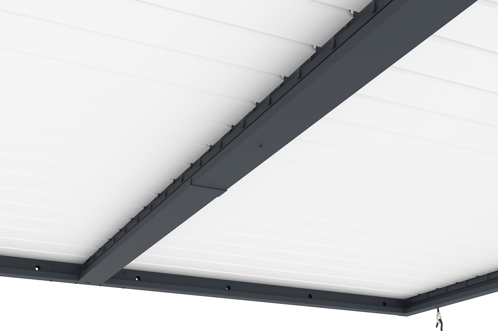 AGOSTA 4x3 bioklimatikus pergola, falra szerelhető, 250 cm magas - Szürke alumínium fehér lécekkel 10