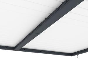 AGOSTA 4x3 bioklimatikus pergola, falra szerelhető, 250 cm magas - Szürke alumínium fehér lécekkel 10