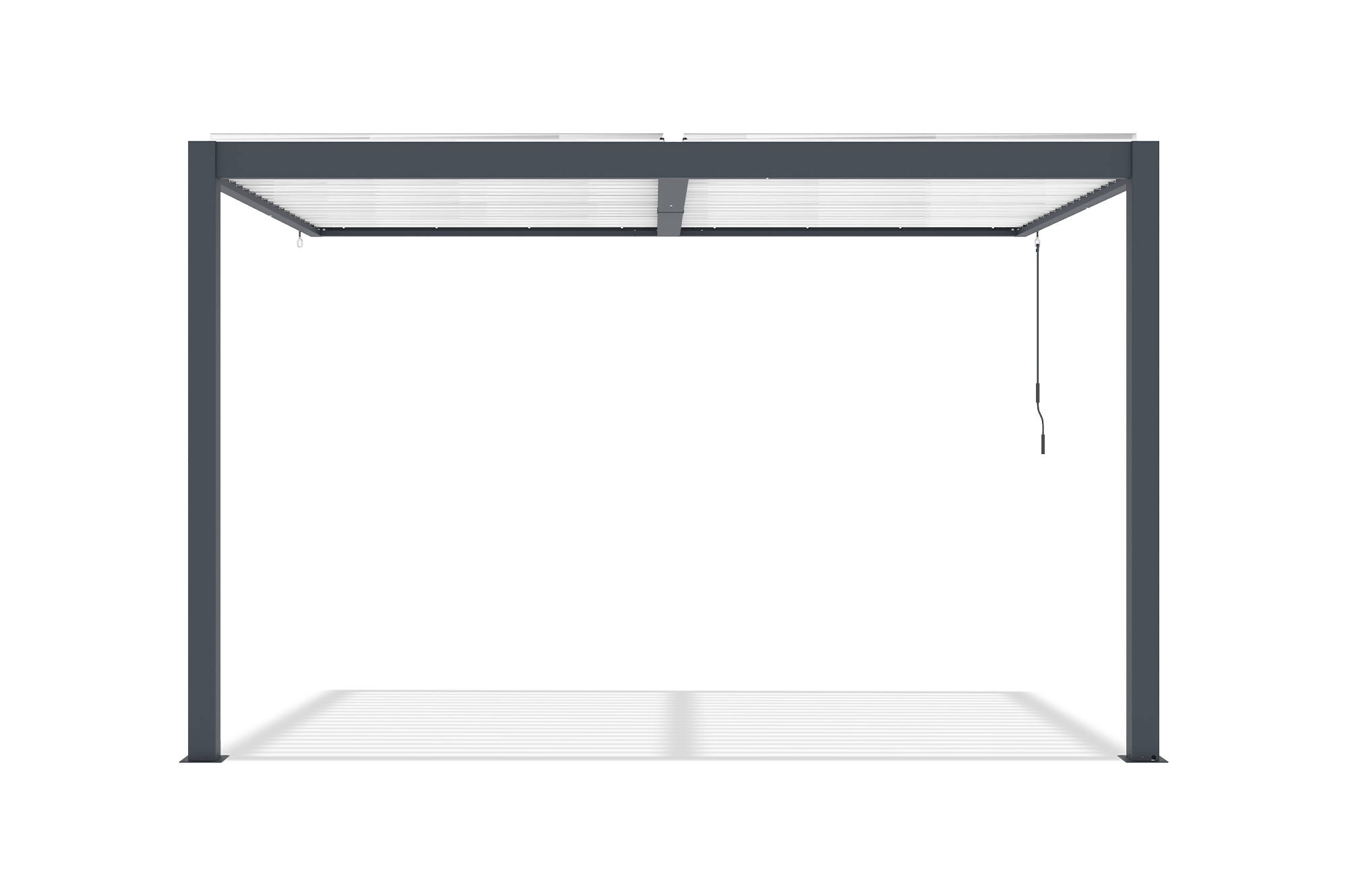 AGOSTA 4x3 bioklimatikus pergola, falra szerelhető, 250 cm magas - Szürke alumínium fehér lécekkel 6
