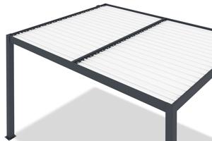 AGOSTA 4x3 bioklimatikus pergola, falra szerelhető, 250 cm magas - Szürke alumínium fehér lécekkel 9
