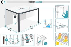 AGOSTA 4x3 bioklimatikus pergola, falra szerelhető, 250 cm magas - Szürke alumínium fehér lécekkel 15