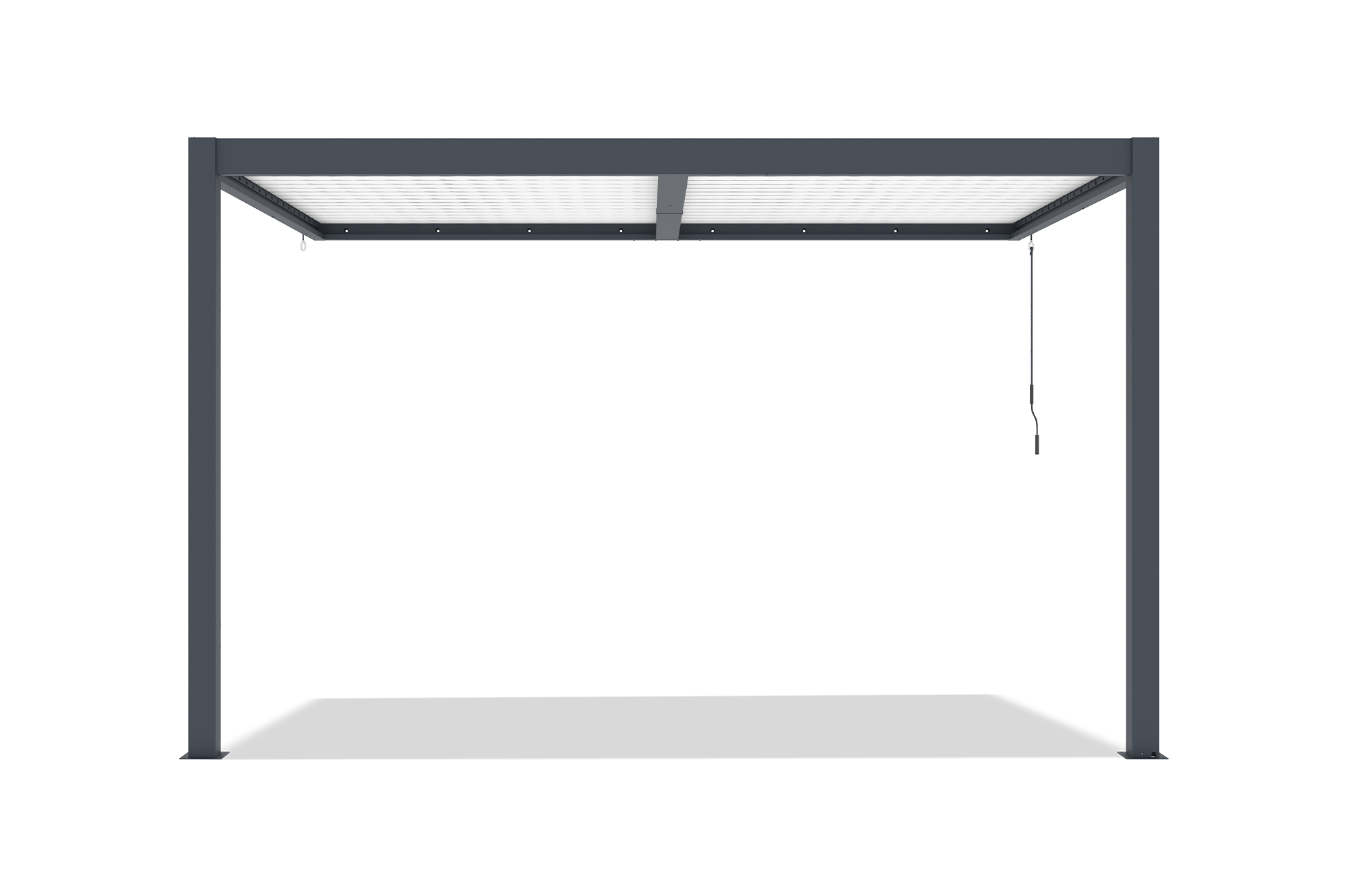 AGOSTA 4x3 bioklimatikus pergola, falra szerelhető, 250 cm magas - Szürke alumínium fehér lécekkel 3