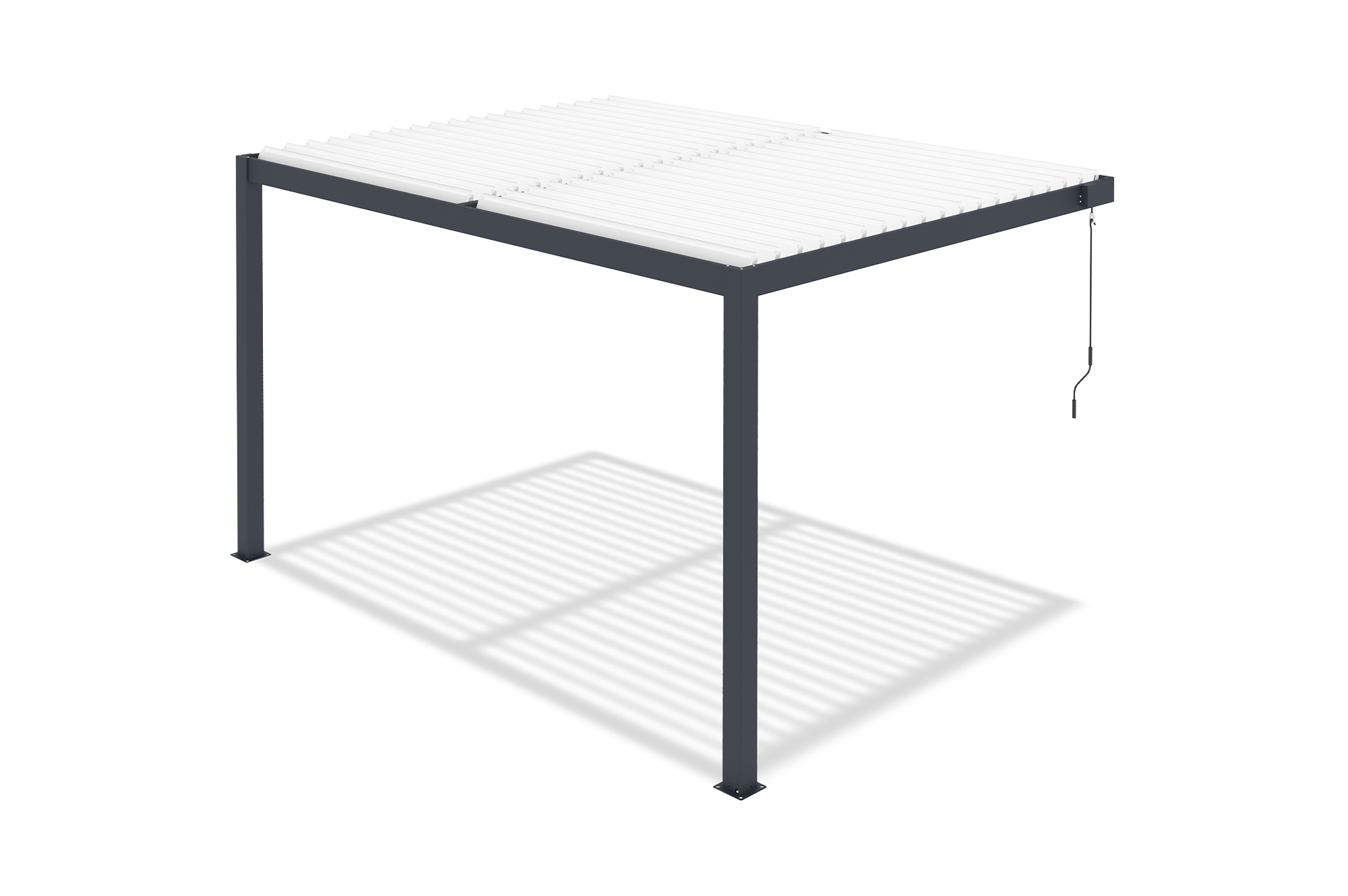 AGOSTA 4x3 bioklimatikus pergola, falra szerelhető, 250 cm magas - Szürke alumínium fehér lécekkel 13