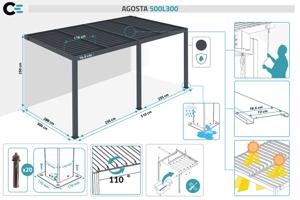 Pergola bioclimatique 5x3 adossée AGOSTA hauteur 250cm - Aluminium gris 3