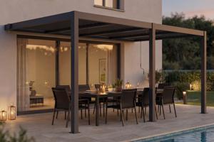 Pergola bioclimatique 5x3 adossée AGOSTA hauteur 250cm - Aluminium gris 2