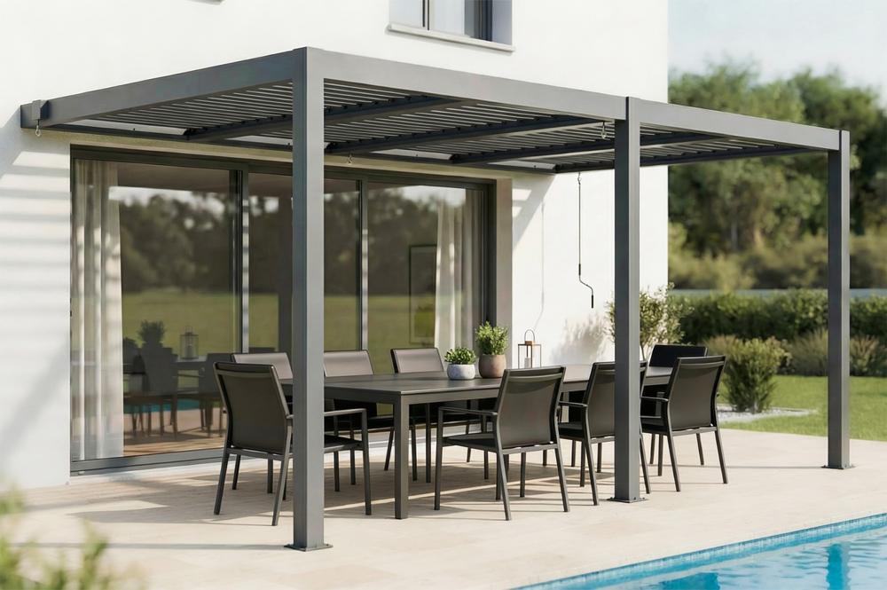 Pérgola bioclimática adosada AGOSTA 5x3m en aluminio gris