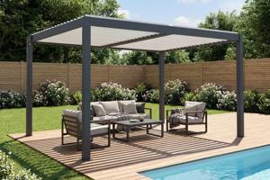 AGOSTA 4x3 szabadon álló bioklimatikus pergola, 250 cm magas - Szürke alumínium fehér lécekkel 8