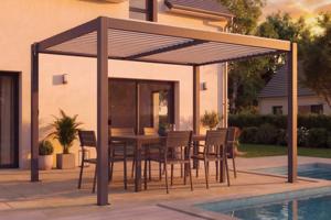 AGOSTA 4x3 szabadon álló bioklimatikus pergola, 250 cm magas - Szürke alumínium fehér lécekkel 9