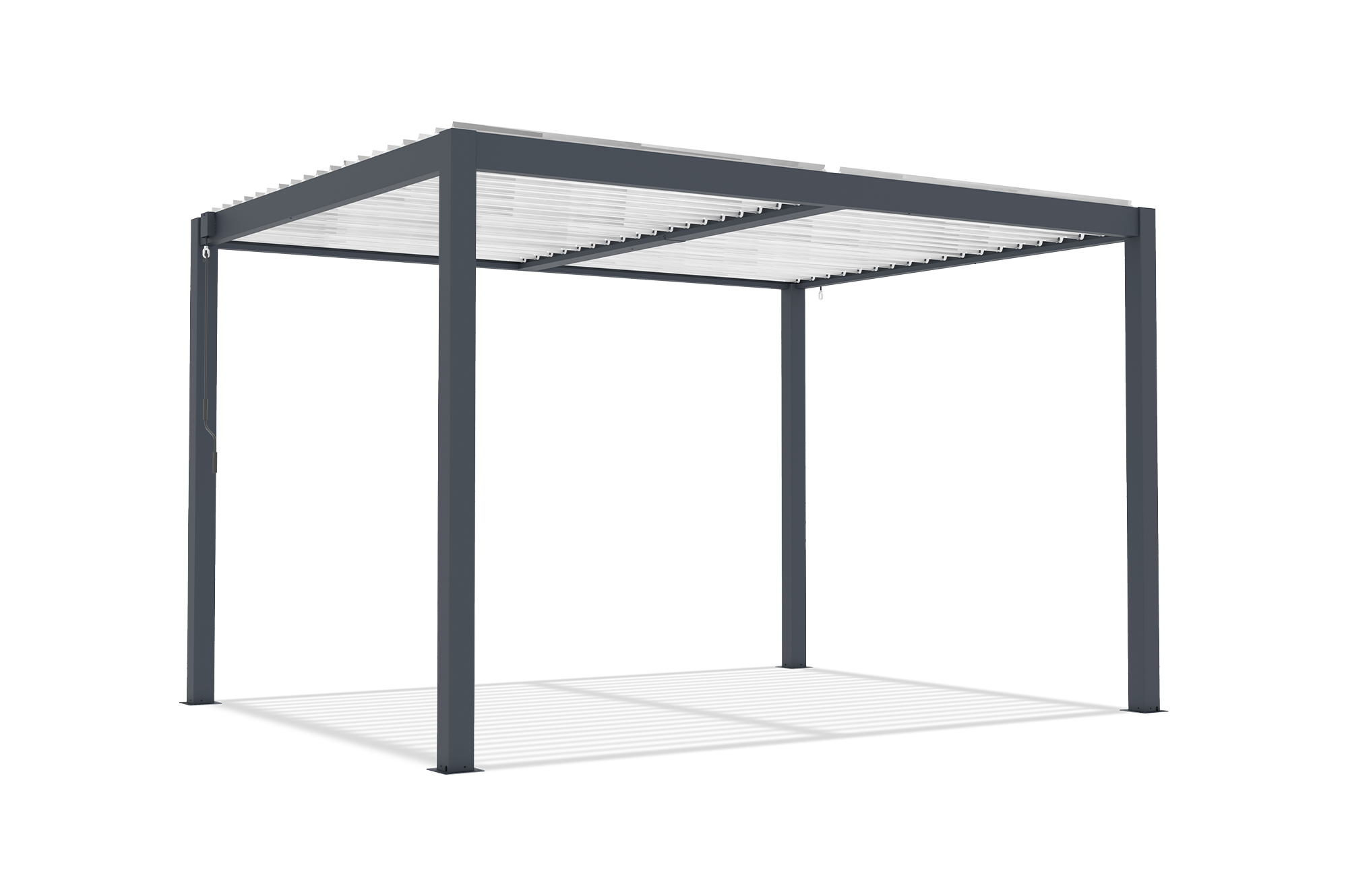 AGOSTA 4x3 szabadon álló bioklimatikus pergola, 250 cm magas - Szürke alumínium fehér lécekkel 5