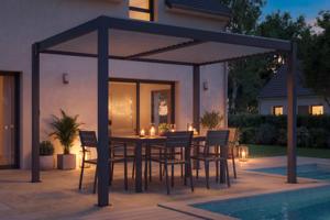 AGOSTA 4x3 szabadon álló bioklimatikus pergola, 250 cm magas - Szürke alumínium fehér lécekkel 2