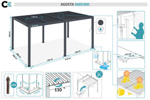 AGOSTA 5x3 szabadon álló bioklimatikus pergola, 250 cm magas - szürke alumínium 4