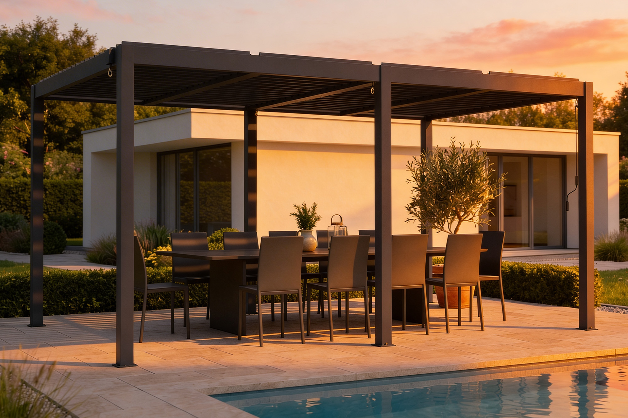 AGOSTA 5x3 szabadon álló bioklimatikus pergola, 250 cm magas - szürke alumínium 7