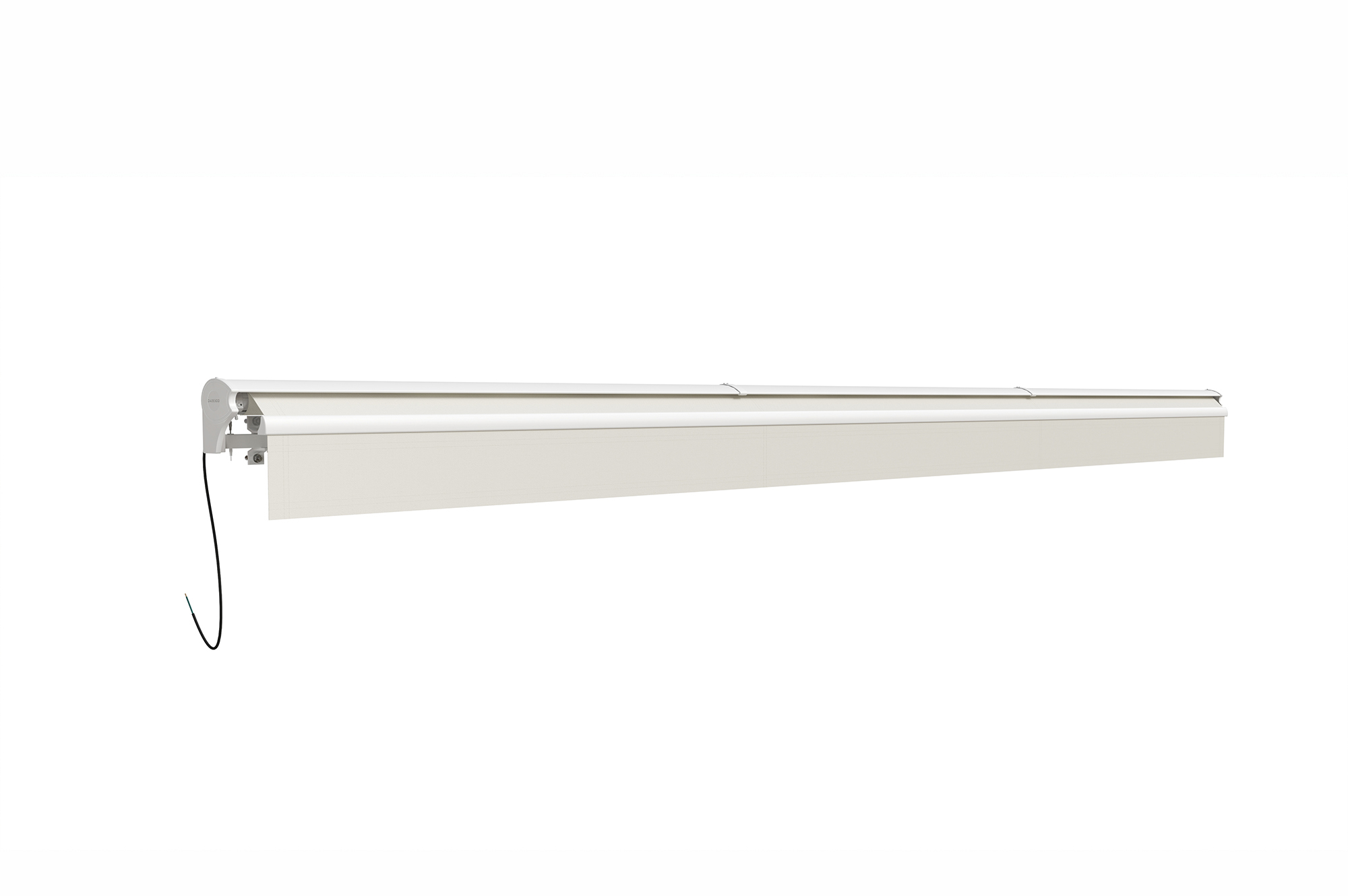 FAZZIO 6x3m semi-cassette gemotoriseerd LED-zonnescherm met wit frame en beige doek 14